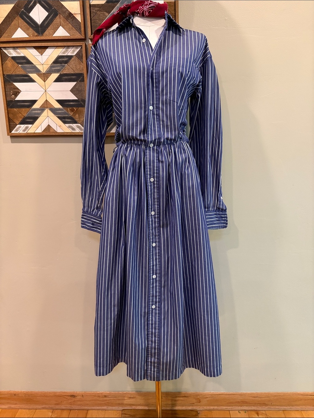 Vintage Ralph Lauren Blue Label Striped Button-Down Cotton Maxi Shirt Dress 8 - Picture 3 of 15
